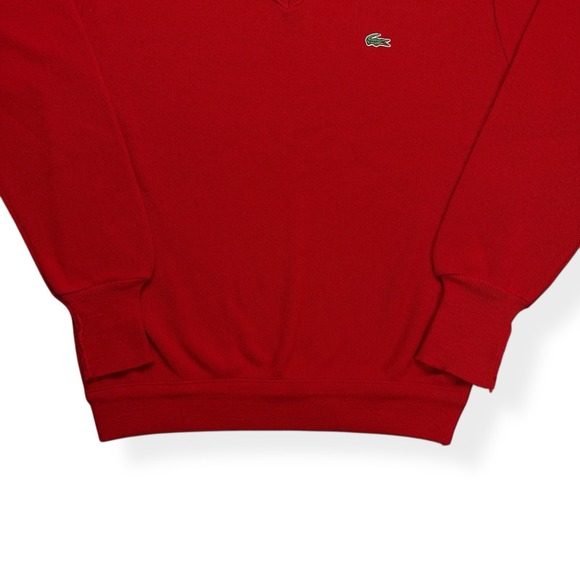 Vintage IZOD Lacoste Sweater Men's XL Red Grandpa V Neck Cotton Made in USA 80s - Picture 5 of 13